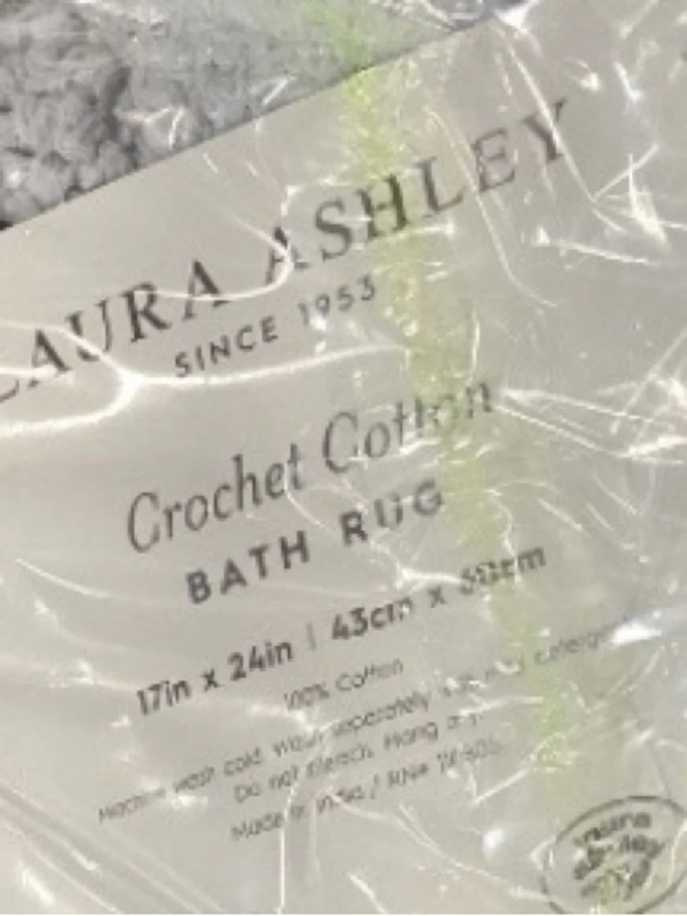 Laura Ashley Crochet Cotton Bath Rug REVERSIBLE 17x24” GRAY
